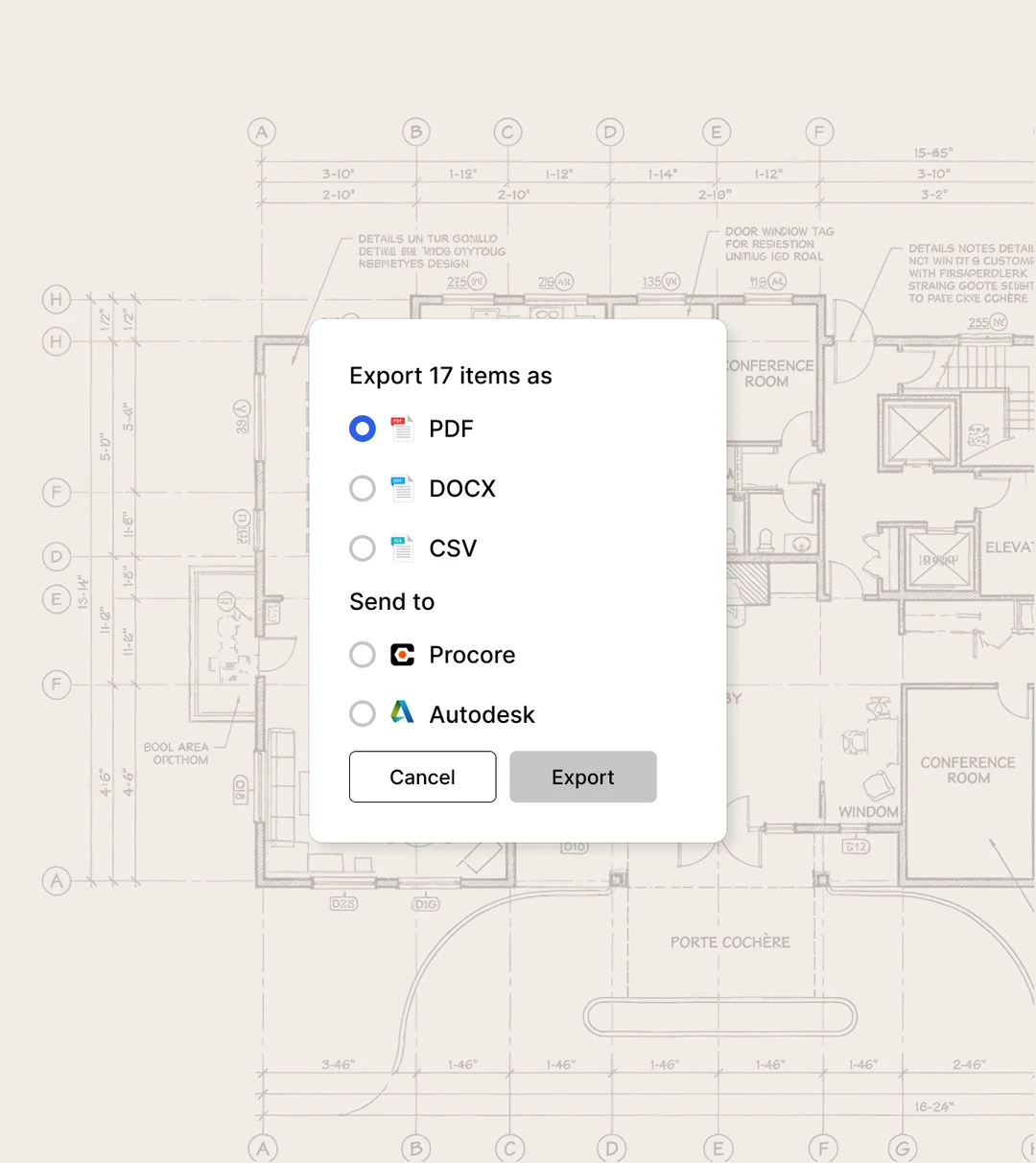 Scope Agent exports integrated with Excel, Word, Procore and Autodesk workflows